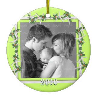 Holly and Starfish Green Family Photo Frame Christmas Ornament