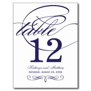 Table Number Card  Navy Blue Calligraphy Design Post Card
