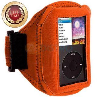 myLife (TM) Vibrant Orange Velcro Strap (Light Weight Neoprene + Secure Running Armband) for Apple iPod Classic 1st, 2nd, 3rd, 4th, 5th, 6th and 7th Generation (30GB/60GB/80GB/120GB/160GB) (Universal One Size Fits All + Velcro Secured + Adjustable Length +