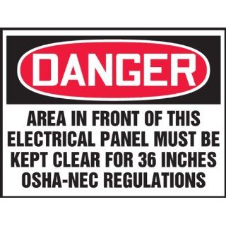 Accuform Signs LELC002VSP Safety Label, Legend "DANGER AREA IN FRONT OF THIS ELECTRICAL PANEL MUST BE KEPT CLEAR FOR 36 INCHES OSHA NEC REGULATIONS", 3.5" Length x 5" Width x 0.004" Thickness, Adhesive Vinyl, Red/Black on White (Pa