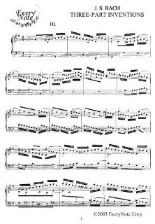 Bach J.S. 3 Part Inventions Invention No. 10 Instantly  and print sheet music J.S. Bach Books