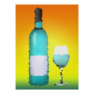 wine glass and bottle  stained glass posters