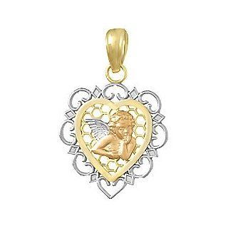 Charms 10k Gold Angel In Scalloped Heart Tri color Jewelry