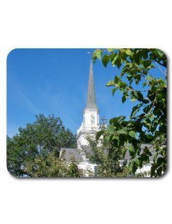 Church With Beautiful Sky And Trees Image Rectangular 1/8 Inch Thick Mouse Pad 