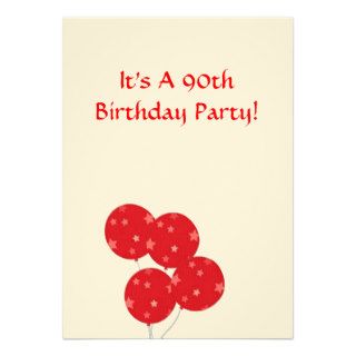 90th Birthday Party Invitation, Red Balloons