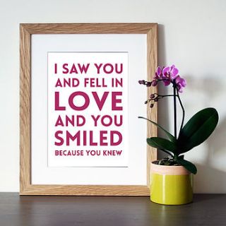 'you smiled because you knew' quote print by hope and love