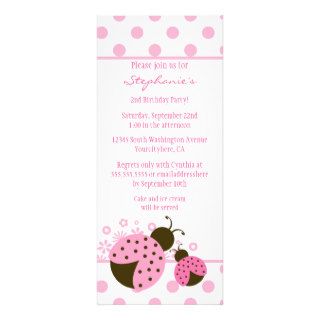 Cute pink lady bug girls birthday party invitation