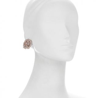 Joan Boyce "Garden Party" Clear Crystal Rosetone Flower Design Clip On Earrings