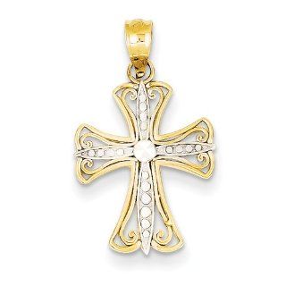 14k W/Rhodium Polished Cross Pendant Jewelry