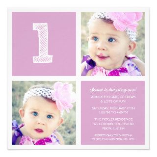Lilac Room for Squares First Birthday Party Photo Custom Invitation