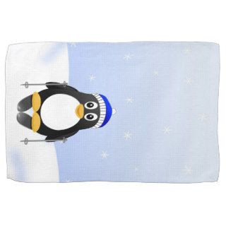 Cute Little Skiing Cartoon Penguin Towels