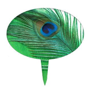 Green and White Peacock Feather Still Life Cake Toppers