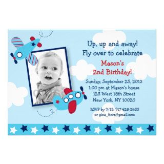 Airplane Aviator Boy Photo Birthday Invitations