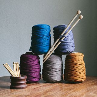 recycled t shirt yarn for knitting crochet by kat goldin designs