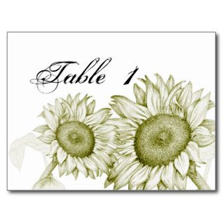 Gold Sunflower Sketch Wedding Table Number Post Cards