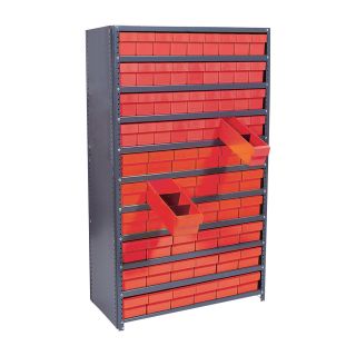 Quantum Storage Closed Shelving System With Super Tuff Drawers — 12in. x 36in. x 75in. Rack Size, Red  Single Side Bin Units
