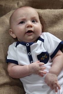 navy and white boys short sleeve baby grow by green nippers