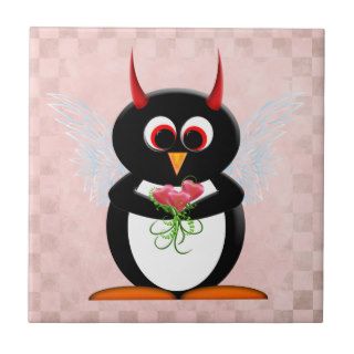 Evil Penguin Cupid Ceramic Tile