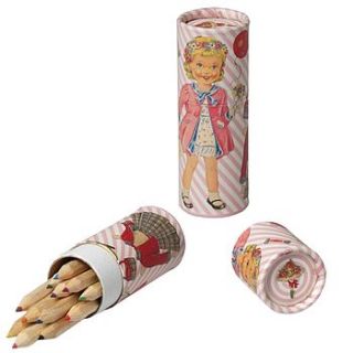 set of 12 pink dolly design colouring pencils by little ella james