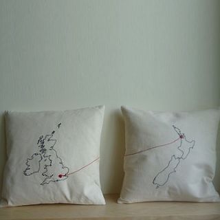 pair of long distance love cushions by thread squirrel