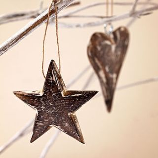 set of two wooden heart and star decorations by paper high