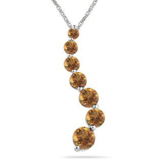 1.00 Ct AA Round Citrine Journey Pendant in 14K White Gold Necklaces Jewelry