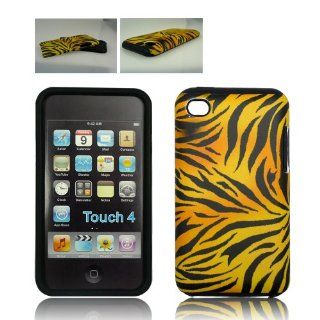 Apple iPod Touch iTouch 4G 4 G 4th Generation Yellow Orange with Black Zebra Animal Stripes Design Combo Dual Layer Hybrid 2 in 1 Snap On Hard Protective Cover and Silicone Skin Soft Gel Case Cell Phone Cell Phones & Accessories