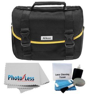 Nikon Starter Digital SLR Camera Lens Yellow Stripe Case Gadget Bag For D3100 D3200 D3300 D5200 D5300 D7000 D7100 D90 D60 D800 + Photo4less Cleaning Cloth and Camera & Lens 5 Piece Cleaning Kit  Camera & Photo