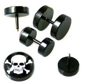 Fake Piercing Ear Plugs with Skull Design   Sizes Small Sold as a Pair Jewelry