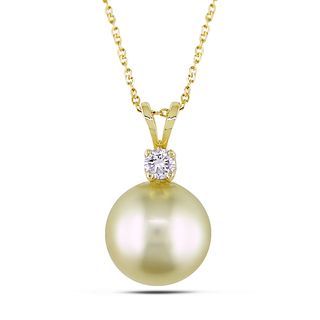 Miadora 14k Yellow Gold South Sea Pearl and 1/10ct TDW Diamond Necklace (G H, I1 I2) (9 10 mm) Miadora Pearl Necklaces