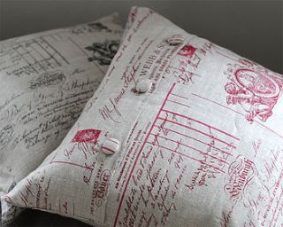 linen cherub and script cushion by victoria jill