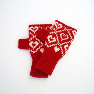 heart fairisle knitted hand warmers by clova knits