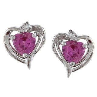 Sterling Silver Created Pink Sapphire Heart Earrings Gemstone Earrings