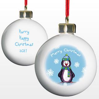 personalised snow scene penguin bauble by my 1st years