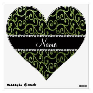 Personalized name bright green glitter swirls wall sticker