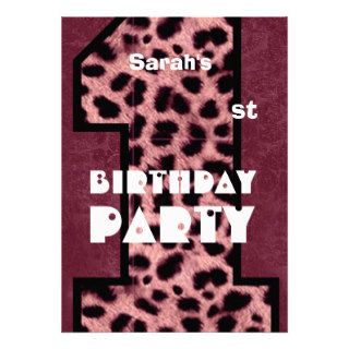 1st Birthday Modern Baby Girl Pink Leopard V07 Personalized Announcements