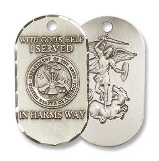 Sterling Silver Medal Military Armed Forces Army Pendant with 24" Stainless Chain, Dog Tag Style, St. Michael the Archangel. St. Michael the Archangel Is Known for Protection As Well As the Patron of Against Danger At Sea, Against Temptations, Ambulan