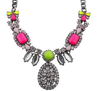 sophia silver and neon gem necklace by sugar + style