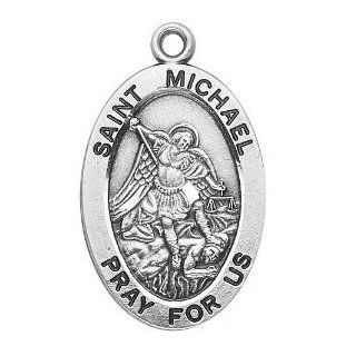 Sterling Silver Oval Medal Necklace Patron Saint St. Michael with 20" Chain in Gift Box. St. Michael the Archangel Is Known for Protection As Well As the Patron of Against Danger At Sea, Against Temptations, Ambulance Drivers, Artists, Bakers, Bankers