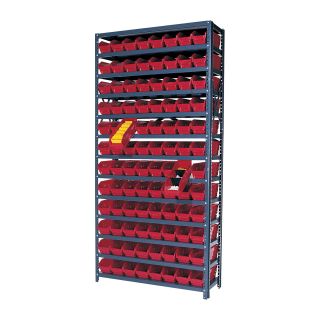 Quantum Storage 96 Bin Shelf Unit — 12in. x 36in. x 75in. Rack Size, Red  Single Side Bin Units
