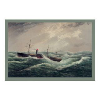Antique painting US mail steam ship "Pacific" Poster