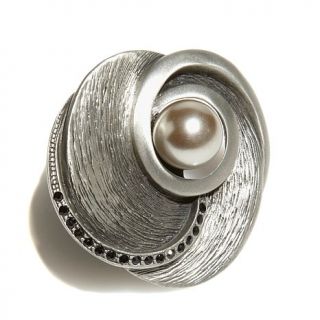 Reno Rose Brushed Metal Scarf Ring with Simulated Pearl