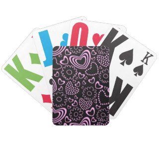 Dotted Hearts and cute flowers in pink and black Poker Deck