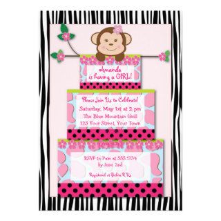 B&W Zebra Monkey Cake Baby Shower Invitation