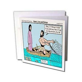 gc_2621_1 Rich Diesslins Funny Cartoon Gospel Cartoons   Jesus Fishing with Peter   Hook, Line and Sinker   Greeting Cards 6 Greeting Cards with envelopes 