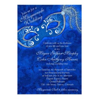 Ornate Cobalt Blue Silver Masquerade Ball Wedding Personalized Invitations