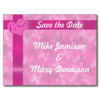 Pink Ribbon and Heart Save the Date Postcard