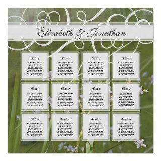 Garden Party Green Wedding Table Seating Chart Poster