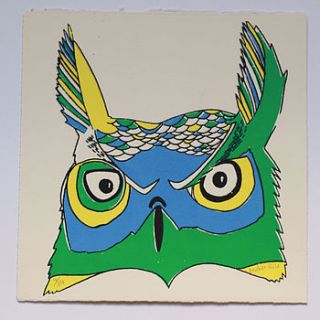 larry the long eared owl screen print by amber elise prints