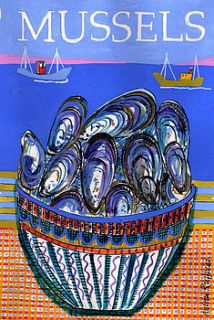 mussels in a bowl print by fish and ships coastal art